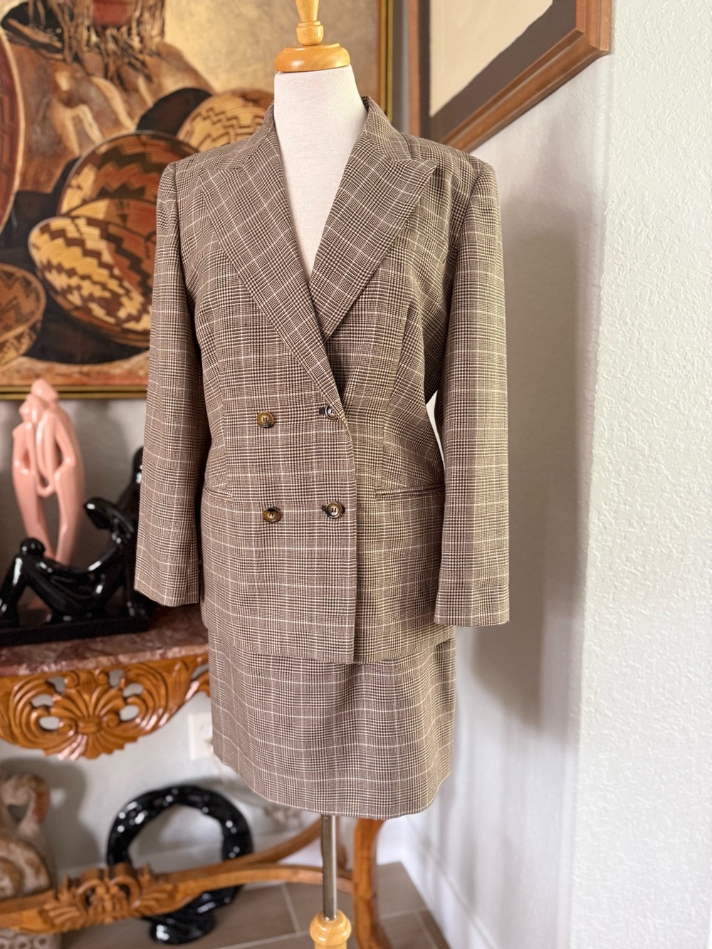 VTG Petite Sophisticate Brown Plaid Two-Piece Suit